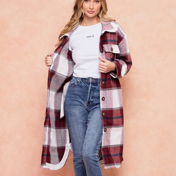 NEW ON BLUE plaid western boho shacket jacket shirt brushed flannel SM-LG DUSTER - Picture 9 of 9